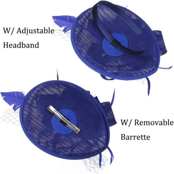 Fascinators for Women Tea Party Hat 2 Blue - Picture 5 of 6